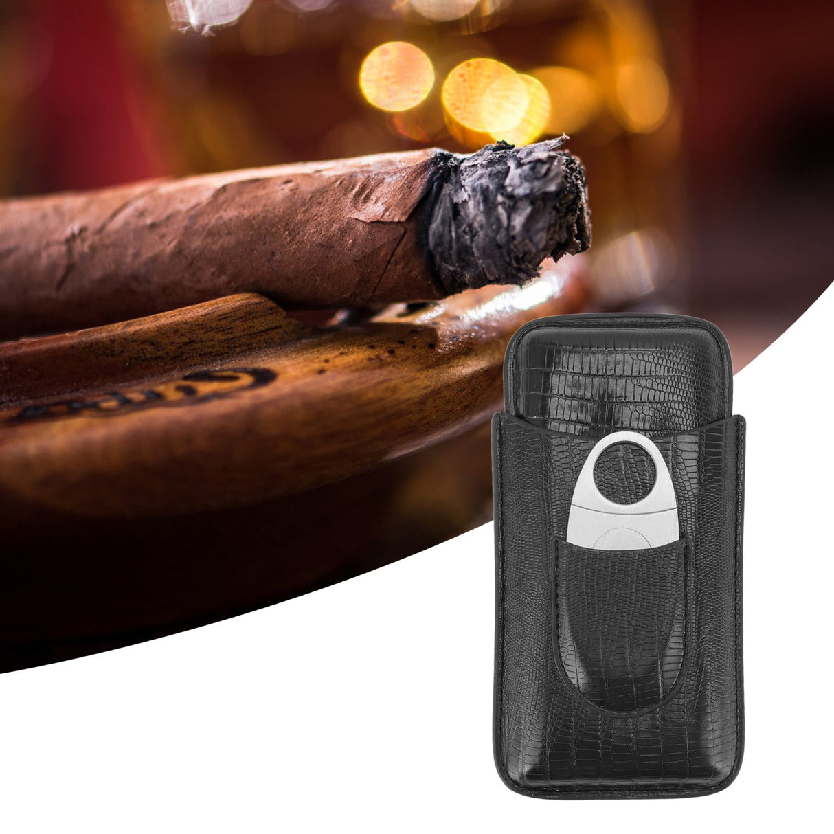 Cigar Leather Case Travel Portable Cigar Holder with Cigar Cutter Accessories Set for Gift Giving