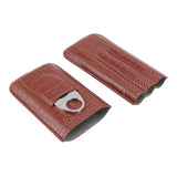 3 Finger Cigar Case High Grade Leather Travel Portable Cigar Holder with Cutter Coffee - Front View
