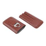 3 Finger Cigar Case High Grade Leather Travel Portable Cigar Holder with Cutter Coffee
