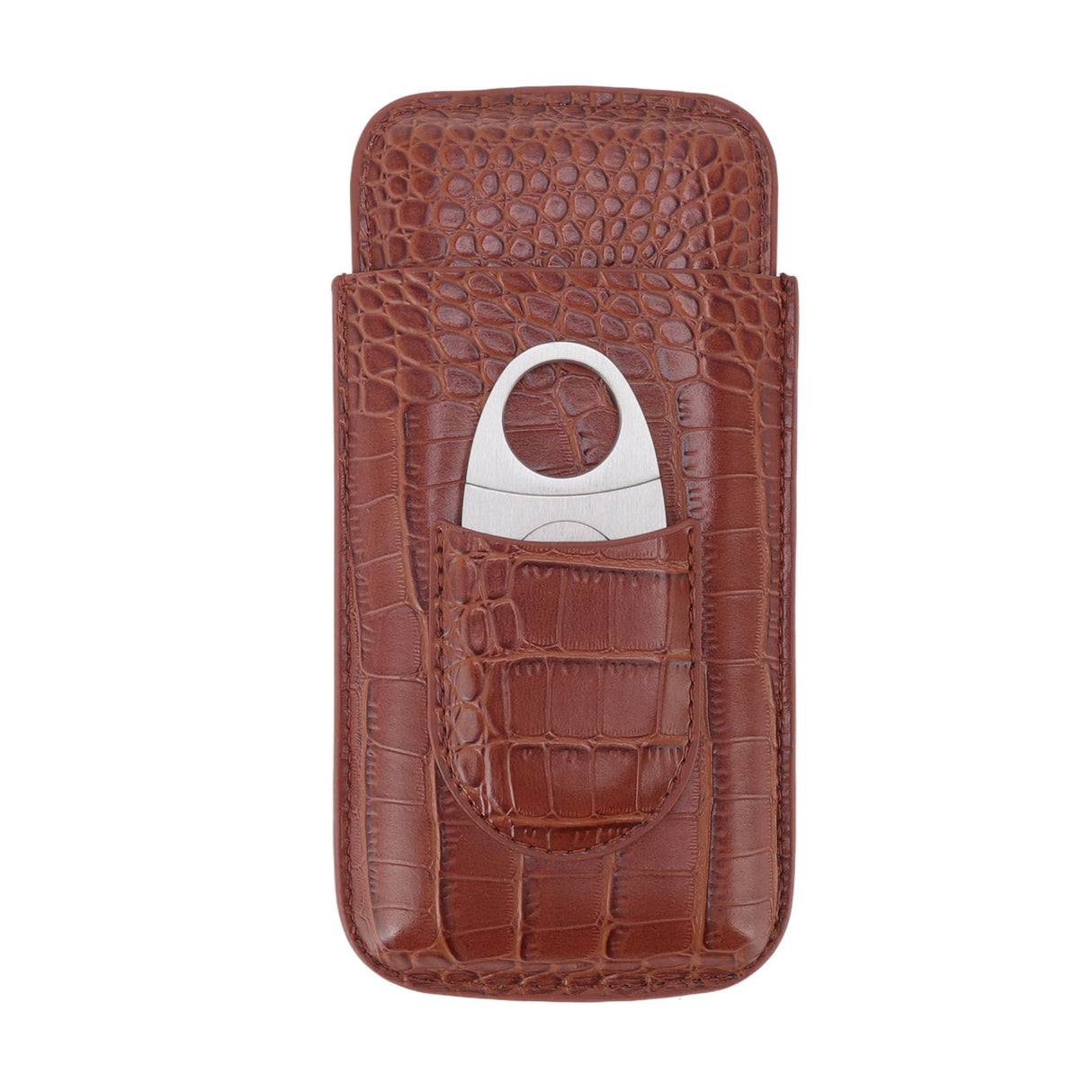 3 Finger Cigar Case High Grade Leather Travel Portable Cigar Holder with Cutter Coffee