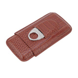 3 Finger Cigar Case High Grade Leather Travel Portable Cigar Holder with Cutter Coffee - Rear View