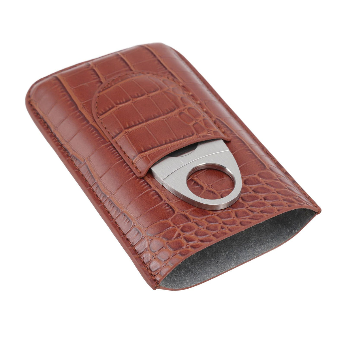 3 Finger Cigar Case High Grade Leather Travel Portable Cigar Holder with Cutter Coffee