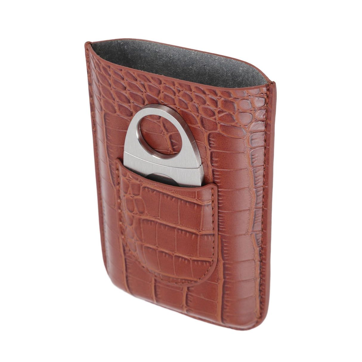 3 Finger Cigar Case High Grade Leather Travel Portable Cigar Holder with Cutter Coffee