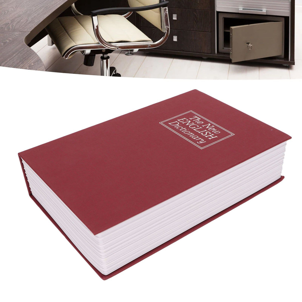 Book Safe Stainless Steel Liner Decorative ABS Material Humanized Design Protective Soft Touch Savings Bank with Key Red