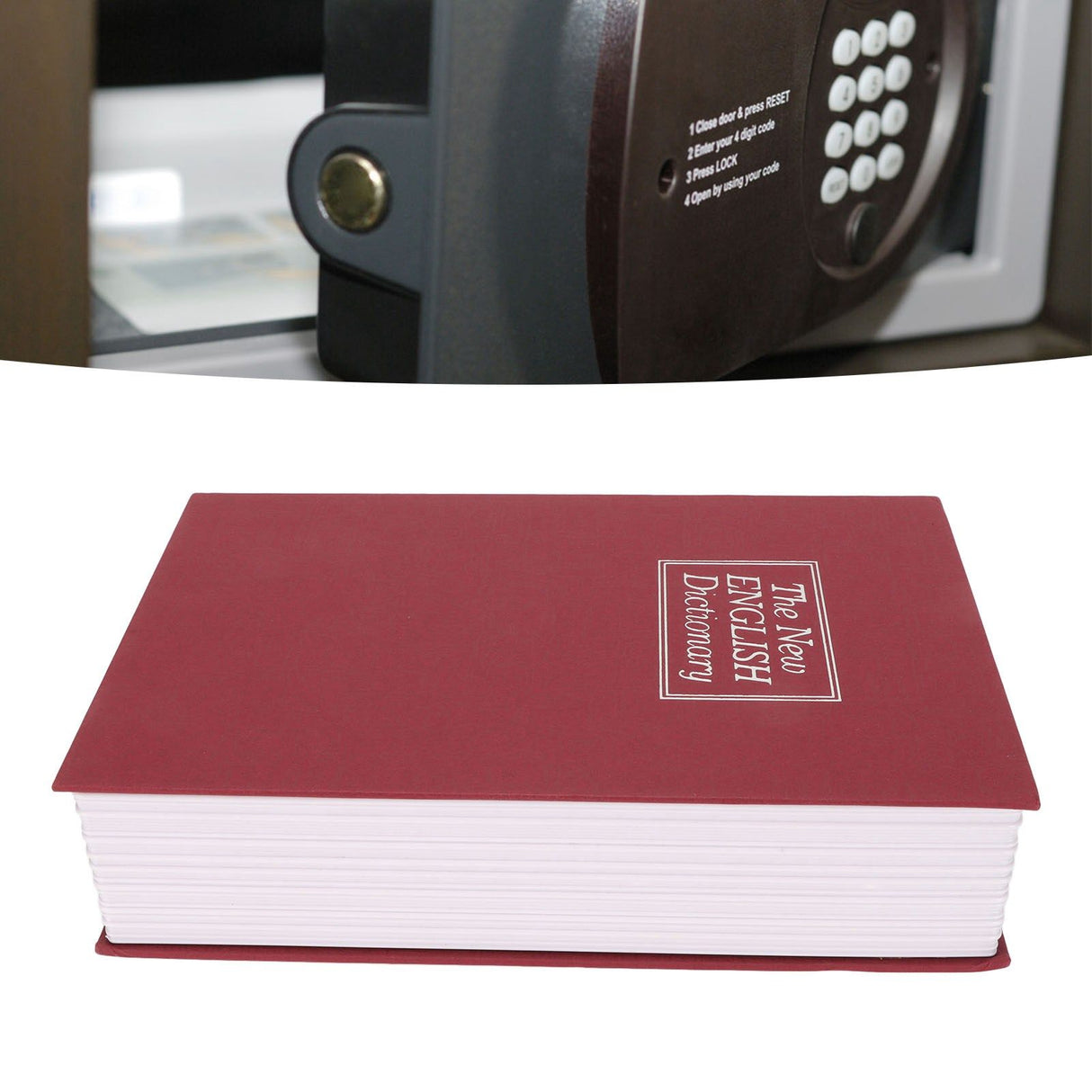 Book Safe Stainless Steel Liner Decorative ABS Material Humanized Design Protective Soft Touch Savings Bank with Key Red