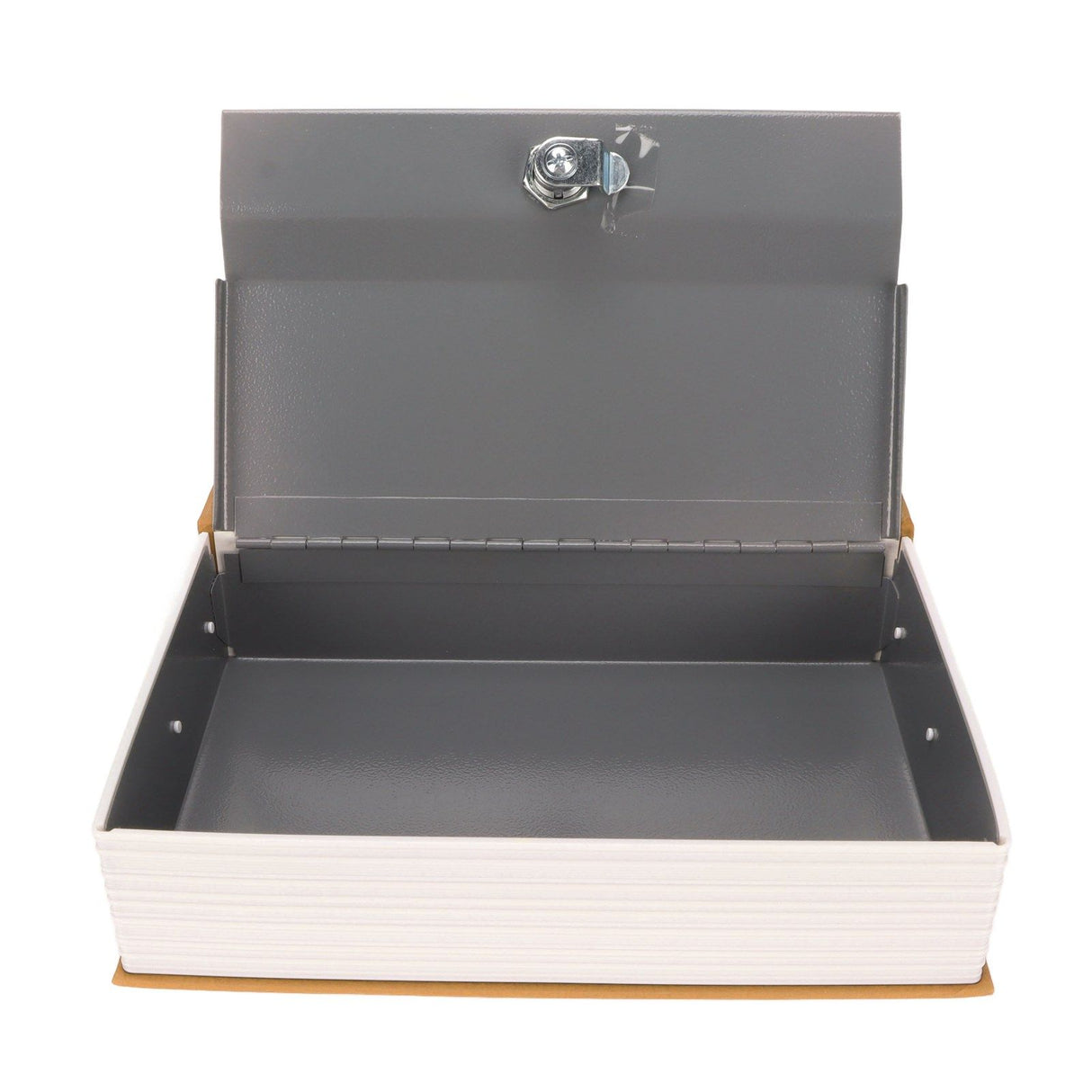 Book Safe Stainless Steel Liner Decorative ABS Material Humanized Design Protective Soft Touch Savings Bank with Key Brown