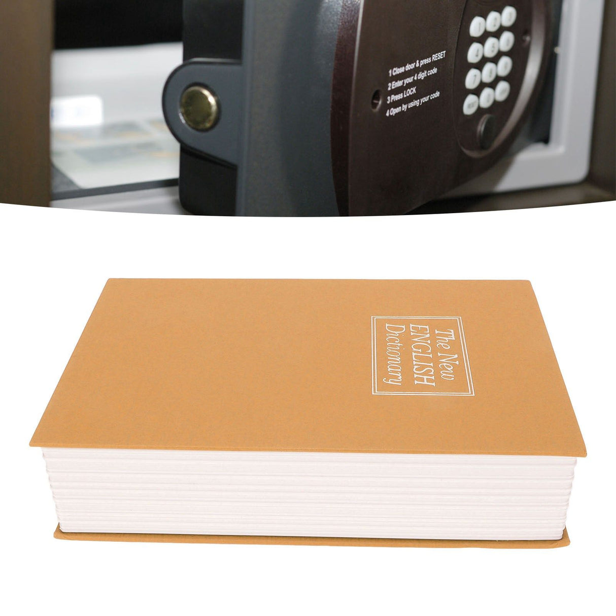 Book Safe Stainless Steel Liner Decorative ABS Material Humanized Design Protective Soft Touch Savings Bank with Key Brown