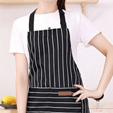 2 Pcs Kitchen Cooking Apron with 2 Pockets Adjustable Bib Chef Apron for Men Women Black Strip - 45-Degree Angle