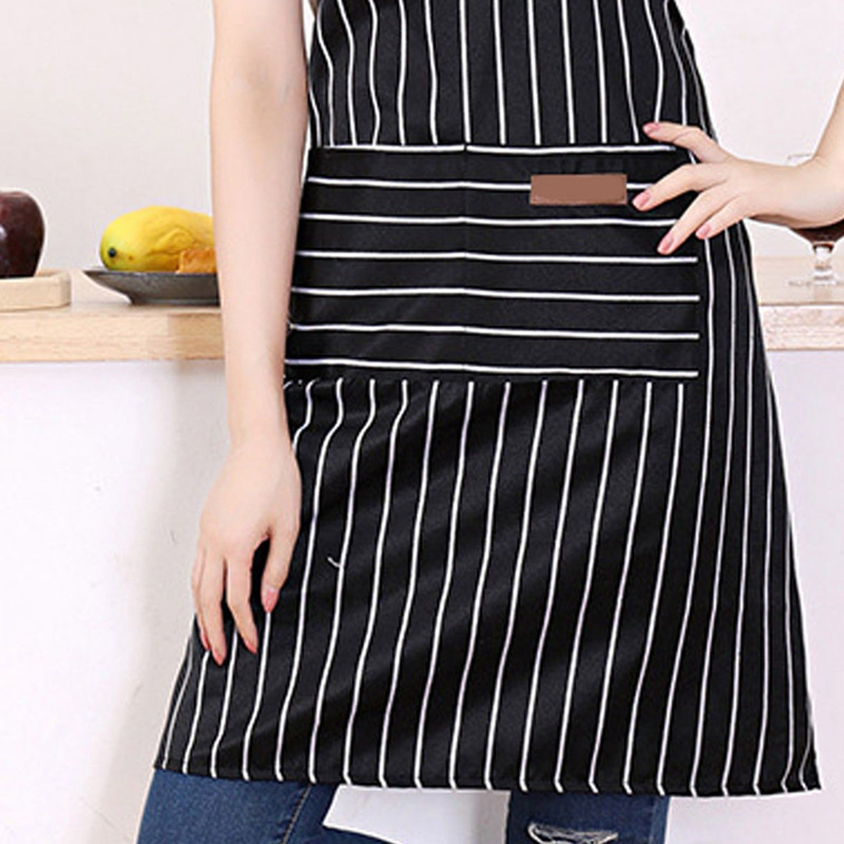 2 Pcs Kitchen Cooking Apron with 2 Pockets Adjustable Bib Chef Apron for Men Women Black Strip