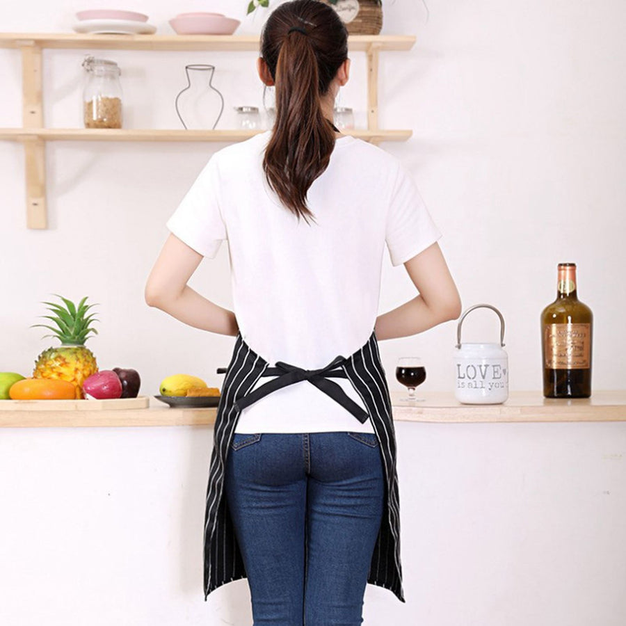 2 Pcs Kitchen Cooking Apron with 2 Pockets Adjustable Bib Chef Apron for Men Women Black Strip