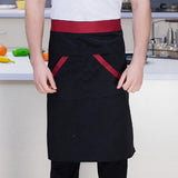 2pcs Chef Waist Apron Soft Moisture Absorbent Breathable Polyester Men's Half Apron with Pockets for Hotel Restaurant Bar Black
