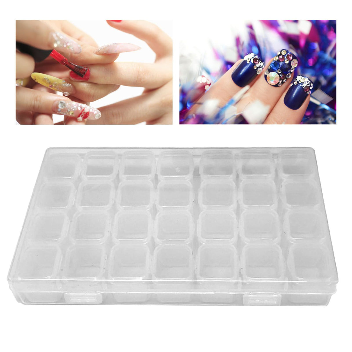 Nail Storage Box 28 Grid Eco Friendly Durable Transparent PP Separate Lid Nail Tip Box for Bead Earrings Jewelry Transparent 28 Grids
