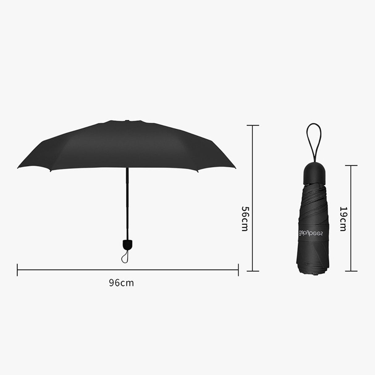 Capsule Umbrella Mini Pocket UV Resistant 2 Use 5 Section 8 Edged Outdoor Accessories Black