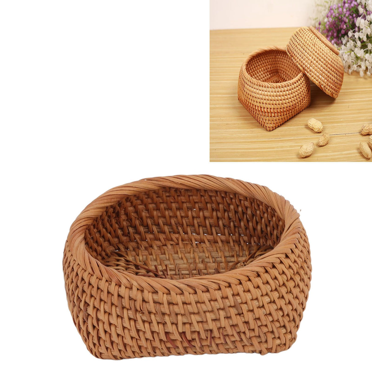Rattan Storage Basket Hand Woven Simple Exquisite Rattan Organizer Storage Basket for Tea Sets Tableware M
