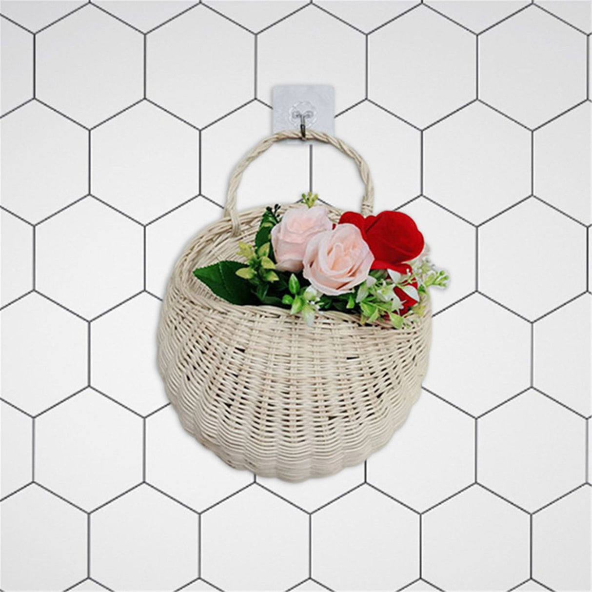 Wall Hanging Rattan Basket Multifunctional Wall Mounted Woven Storage Basket for Home Beige