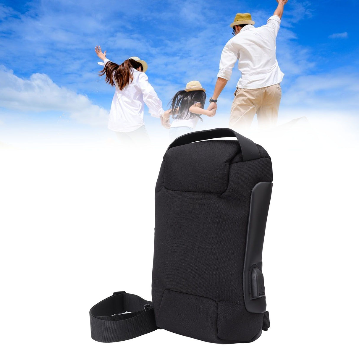 Shoulder Backpack Breathable Large Capacity Lockable Zipper Oxford Cloth Portable Sling Bag for Women Men Black