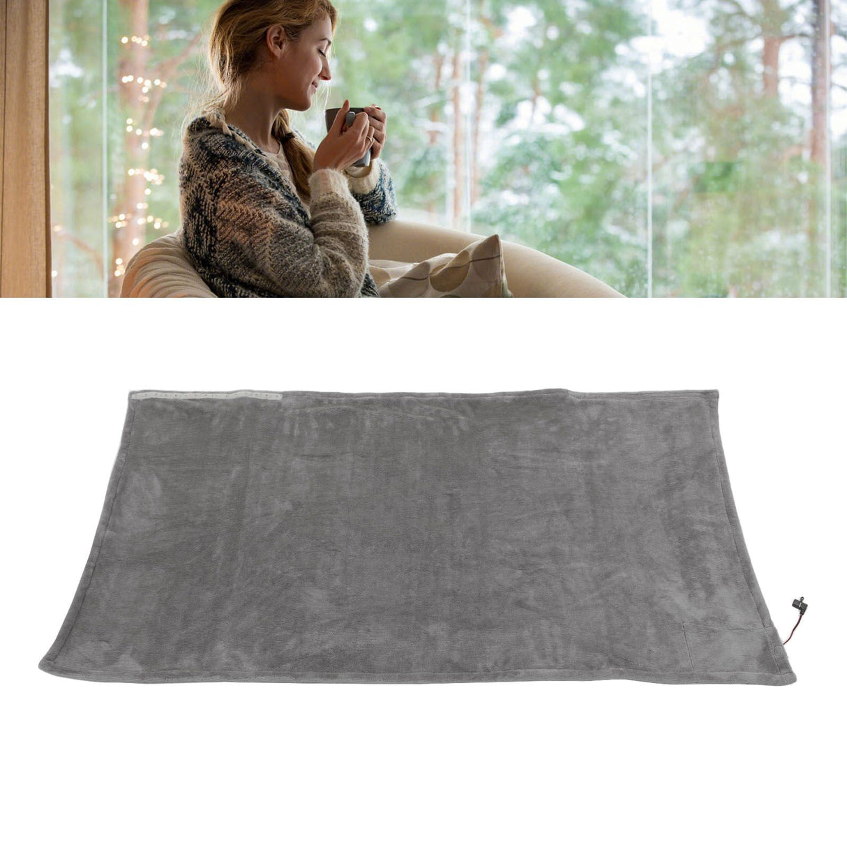 USB Electric Blanket Cozy Soft Portable Temperature Control Machine Washable Heated Shawl Throws for Car Home Travel Light Grey