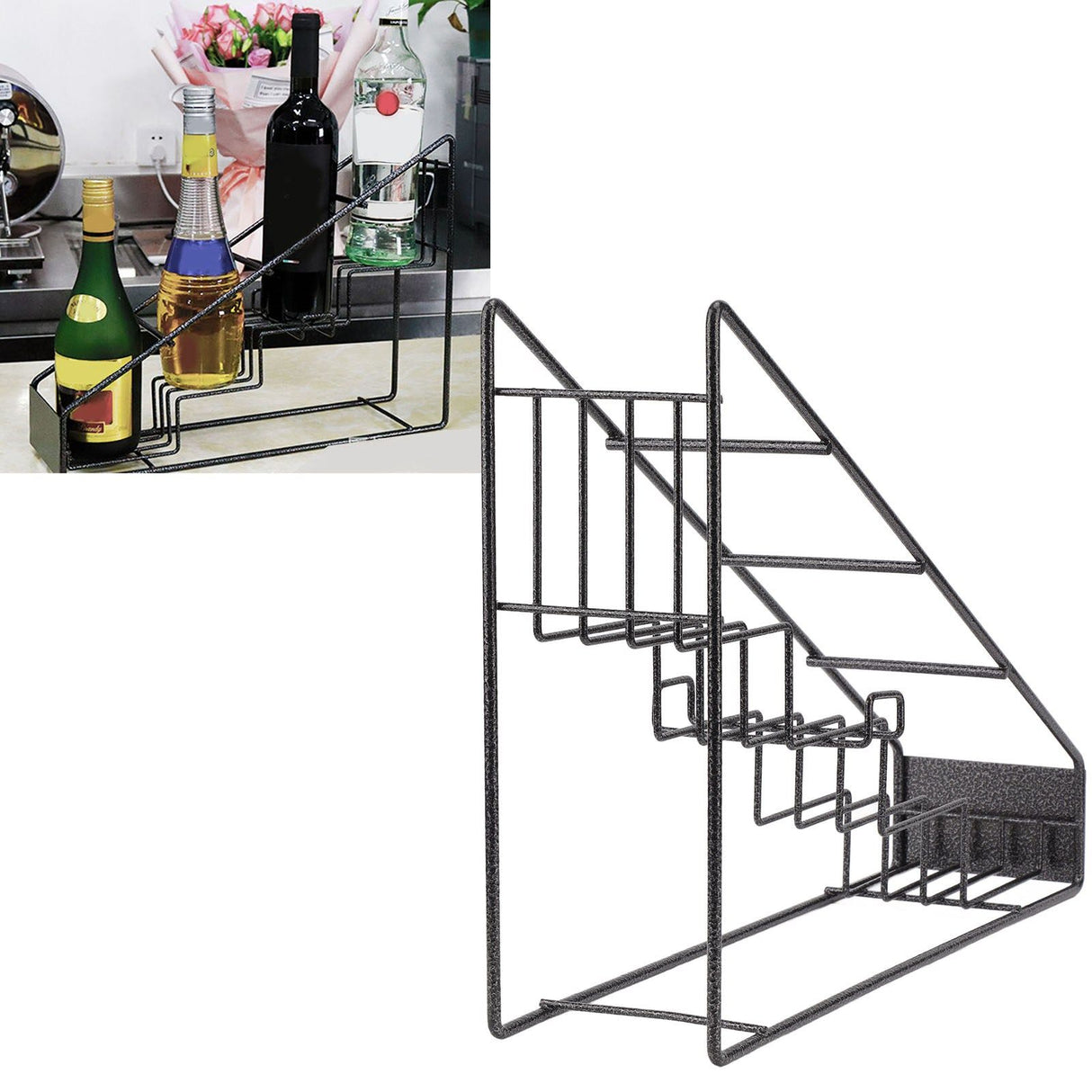 Wire Bottle Holder 4 Compartments Stainless Steel Syrup Bottle Holder Stable Coffee Spice Rack Shelf for Kitchen