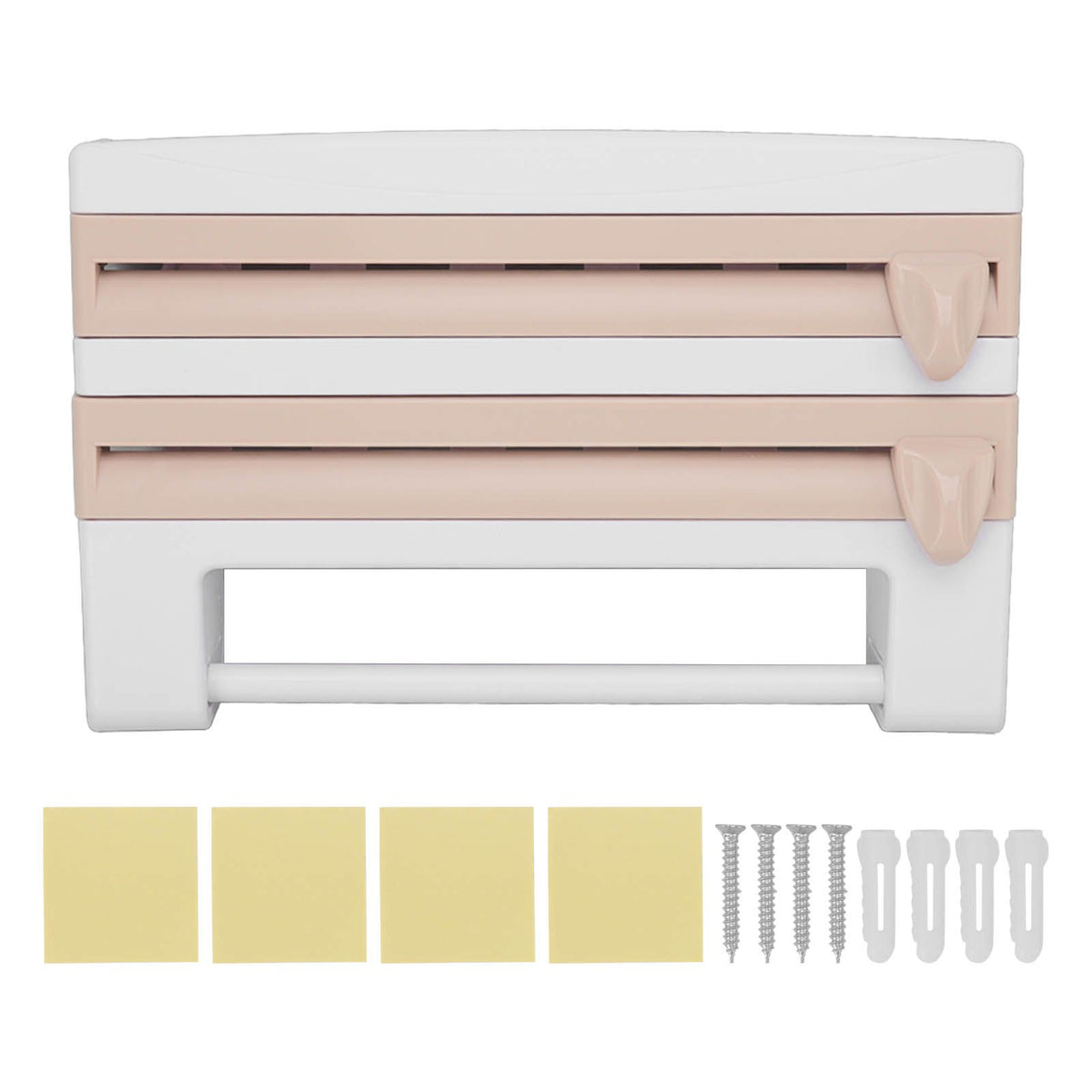 Cling Film Holder Wall Mount Multifunctional Cling Film Cutter with Screws for Kitchen Khaki