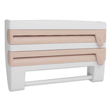 Cling Film Holder Wall Mount Multifunctional Cling Film Cutter with Screws for Kitchen Khaki