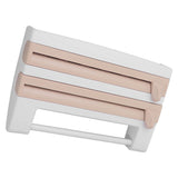 Cling Film Holder Wall Mount Multifunctional Cling Film Cutter with Screws for Kitchen Khaki