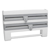 Cling Film Holder Wall Mount Multifunctional Cling Film Cutter with Screws for Kitchen Grey Blue - Side View