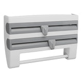 Cling Film Holder Wall Mount Multifunctional Cling Film Cutter with Screws for Kitchen Grey Blue