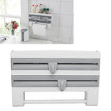 Cling Film Holder Wall Mount Multifunctional Cling Film Cutter with Screws for Kitchen Grey Blue