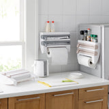 Cling Film Holder Wall Mount Multifunctional Cling Film Cutter with Screws for Kitchen Grey Blue