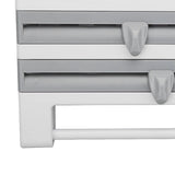 Cling Film Holder Wall Mount Multifunctional Cling Film Cutter with Screws for Kitchen Grey Blue