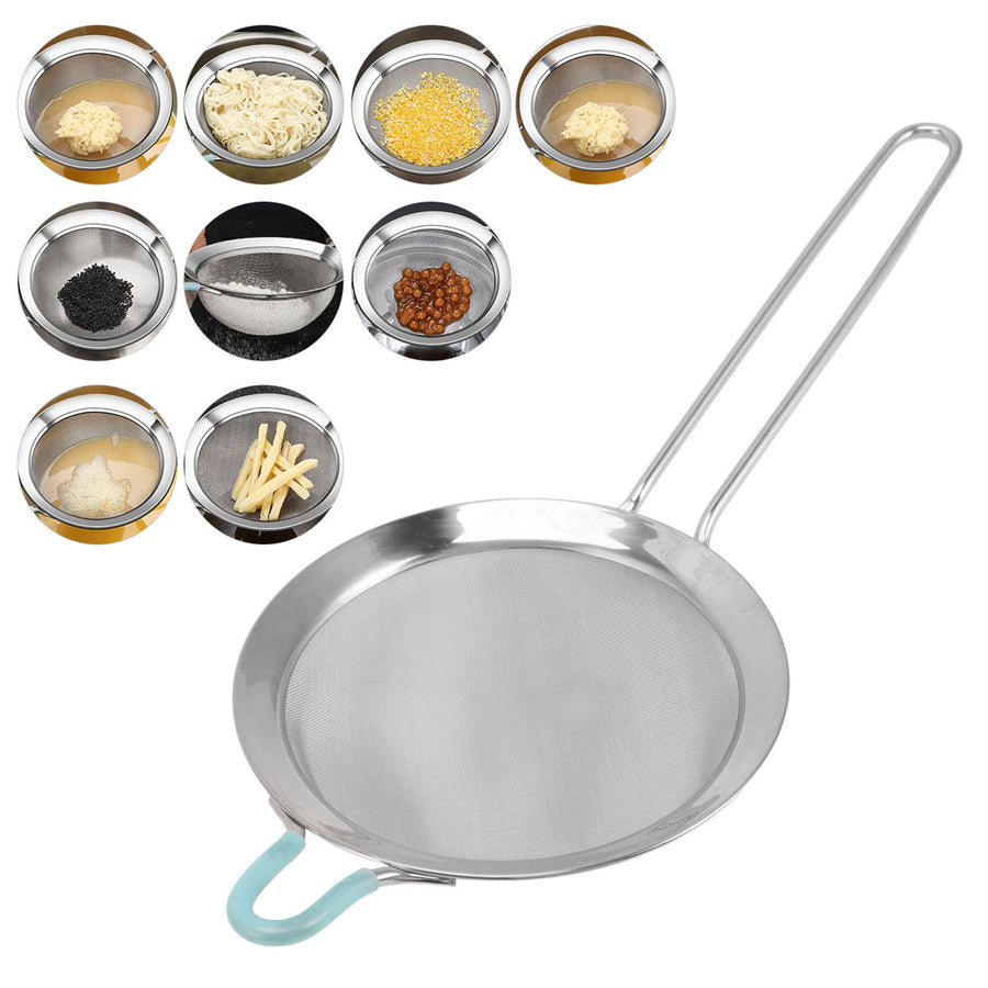 60 Mesh Fine Strainer Stainless Steel Handheld Flour Colander with Long Handle for Kitchen 14cm/5.5in