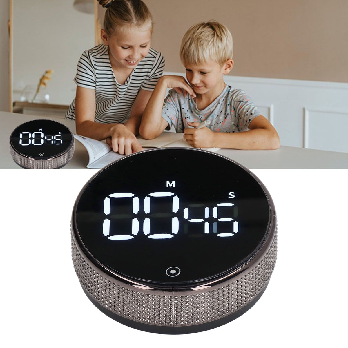 Kitchen Timer Rotating Silent Magnetic Suction Kids Study Timer LED Countdown Timer Black