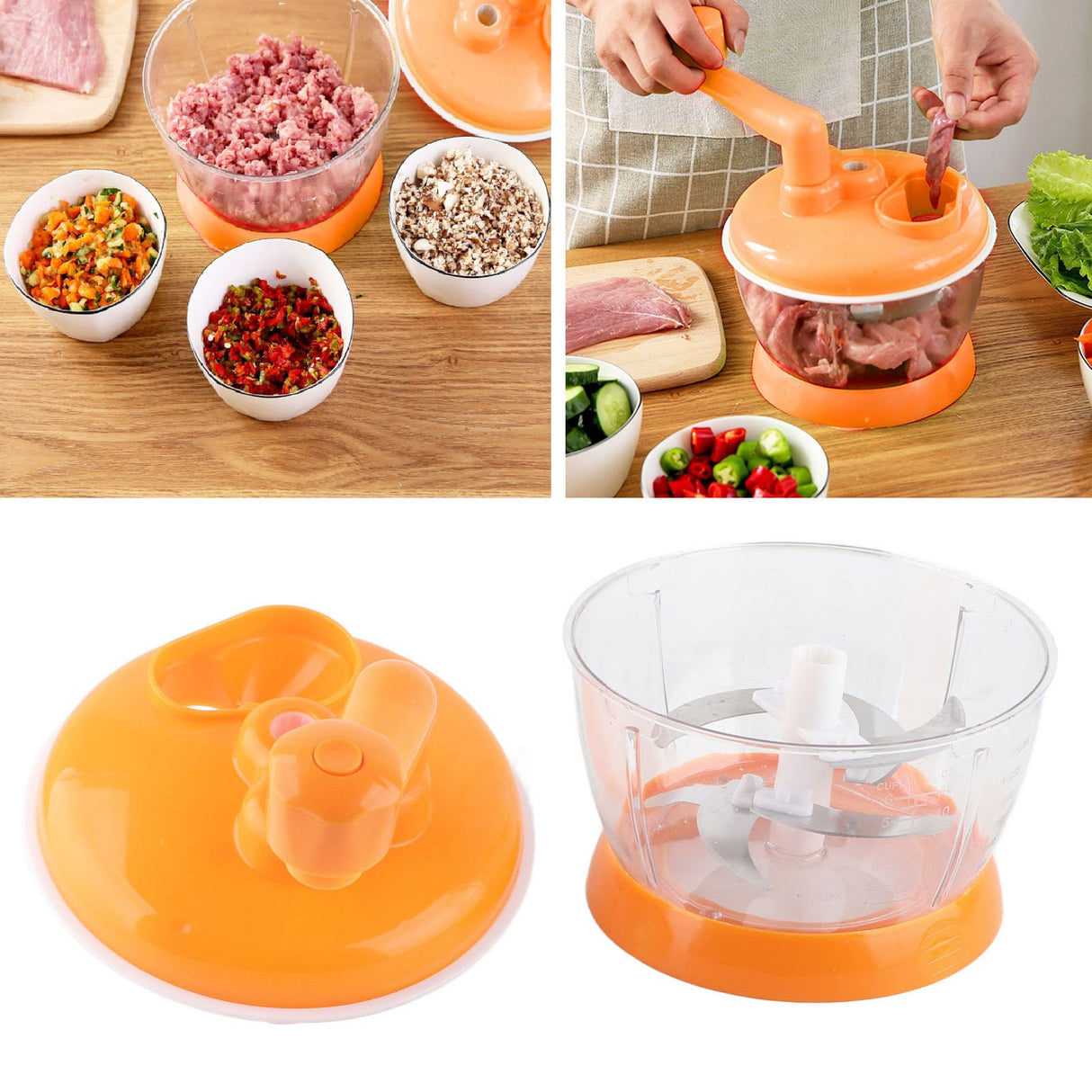 Manual Vegetable Grinder PP Stainless Steel Food Grade Compact Portable Food Vegetable Grinder for Kitchen Restaurant 6 Blades