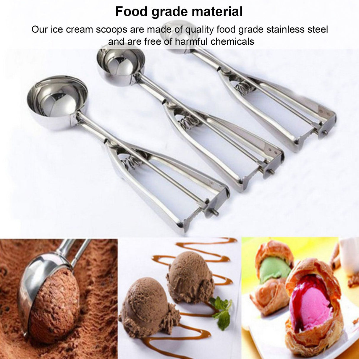 Stainless Steel Ice Cream Scoop Manual Ice Cream Ball Digger Scoop Kitchen Accessories 6cm/2.4in
