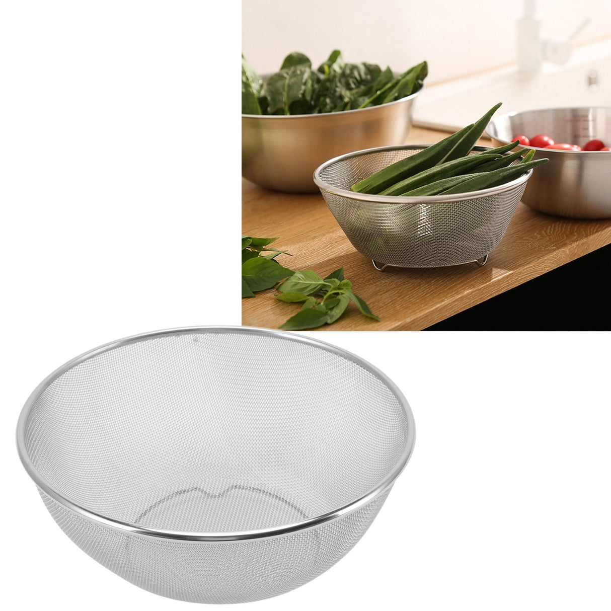 Stainless Steel Strainer Colander Fast Drainage 24CM Diameter Safe Food Grade Material Salad Bowl for Home Kitchen Mesh Screen