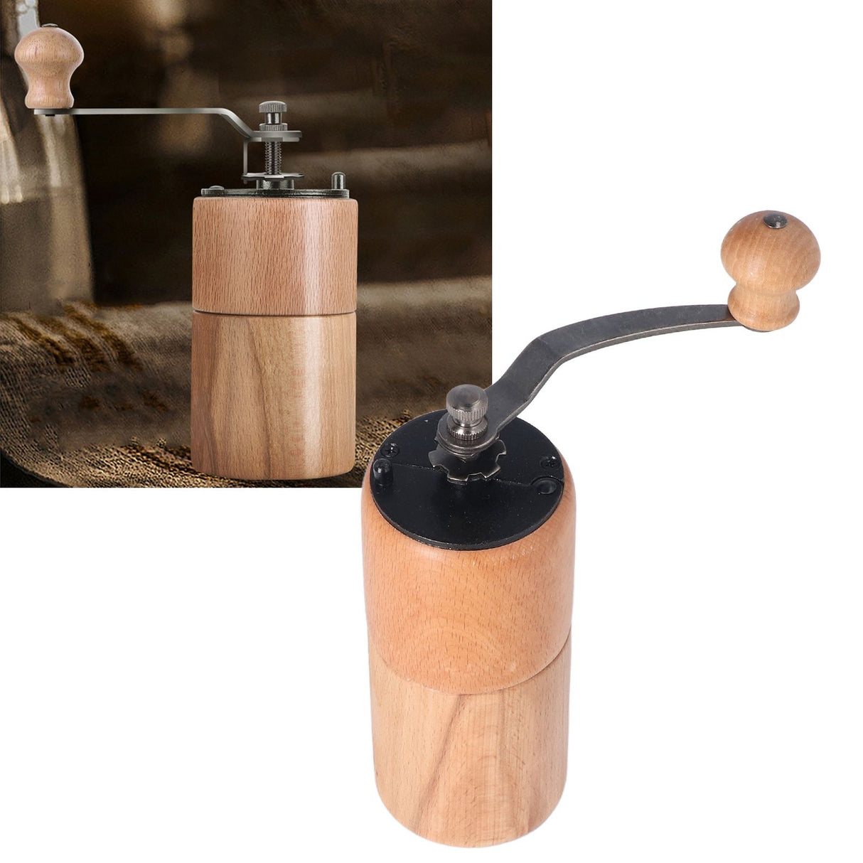 Manual Coffee Grinder Adjustable Coarseness Quiet Portable Wooden Hand Crank Coffee Mill for Home Cafe L