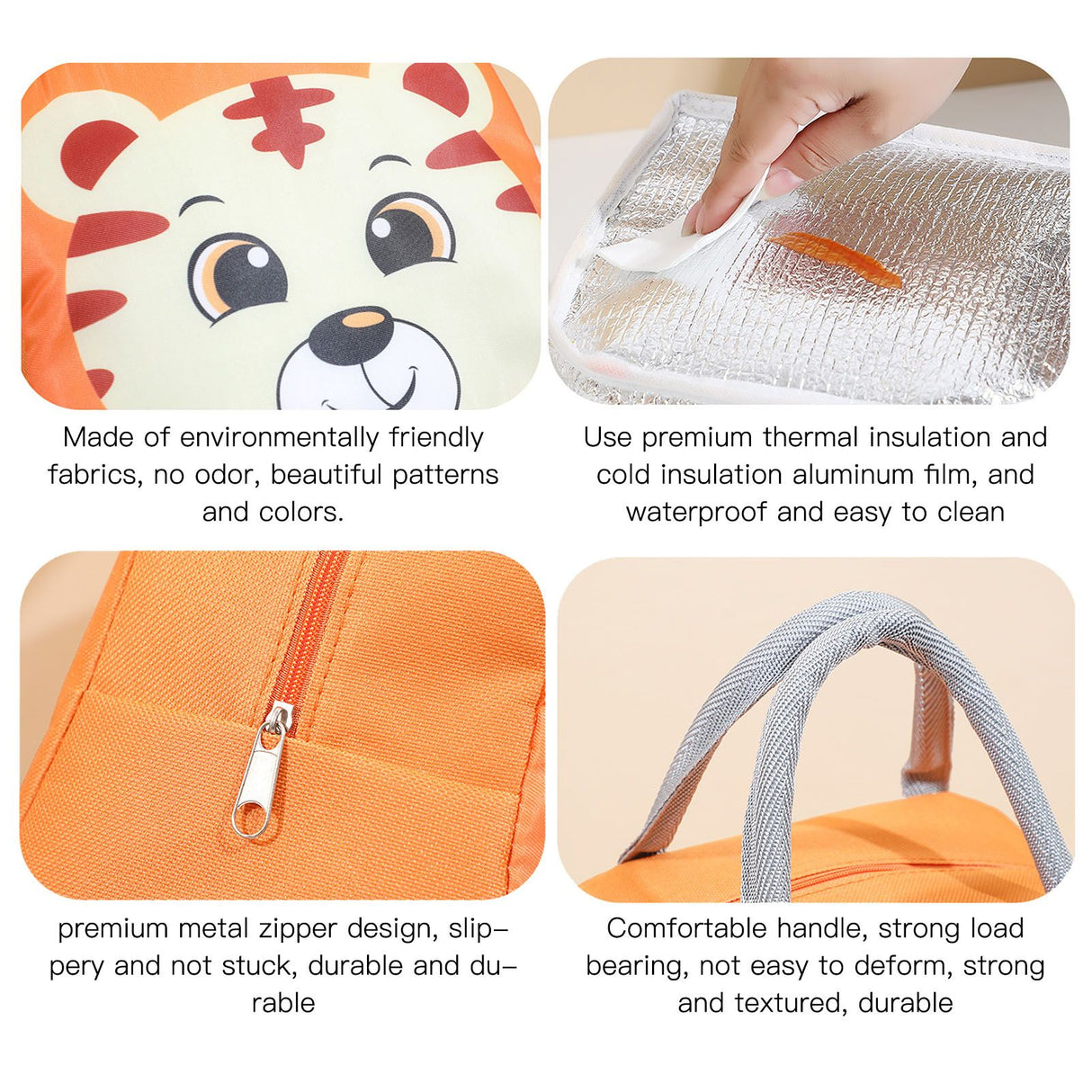 Lunch Bag Cute Cartoon Animal Pattern Waterproof Large Capacity Portable Thermal Insulation Lunch Box Bag for Women Men Tiger