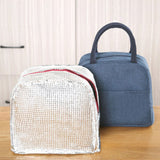 Tote Lunch Bag Reusable Insulated Cooler High Capacity Waterproof for Men Women Work Picnic Beach Dark Blue - Low Angle