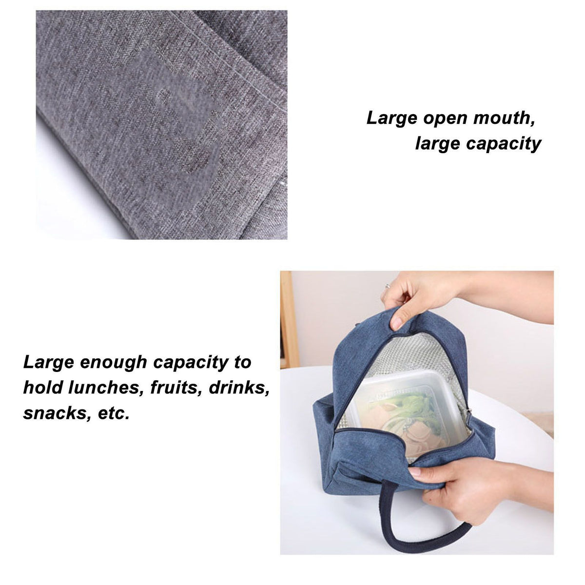 Tote Lunch Bag Reusable Insulated Cooler High Capacity Waterproof for Men Women Work Picnic Beach Dark Blue