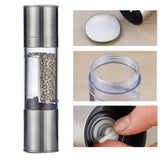 Salt and Pepper Grinder Stainless Steel Dual Head Adjustable Grind Size Manual Spice Grinder for Home Kitchen Grinder - Front View