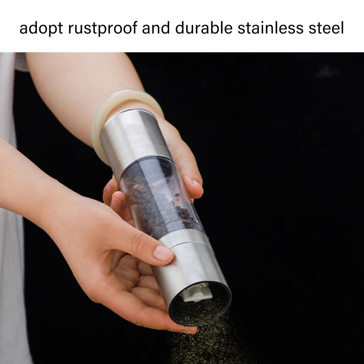 Salt and Pepper Grinder Stainless Steel Dual Head Adjustable Grind Size Manual Spice Grinder for Home Kitchen Grinder