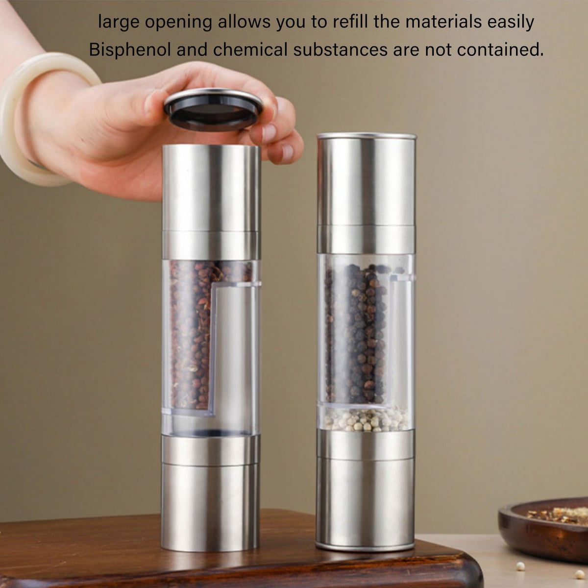 Salt and Pepper Grinder Stainless Steel Dual Head Adjustable Grind Size Manual Spice Grinder for Home Kitchen Grinder