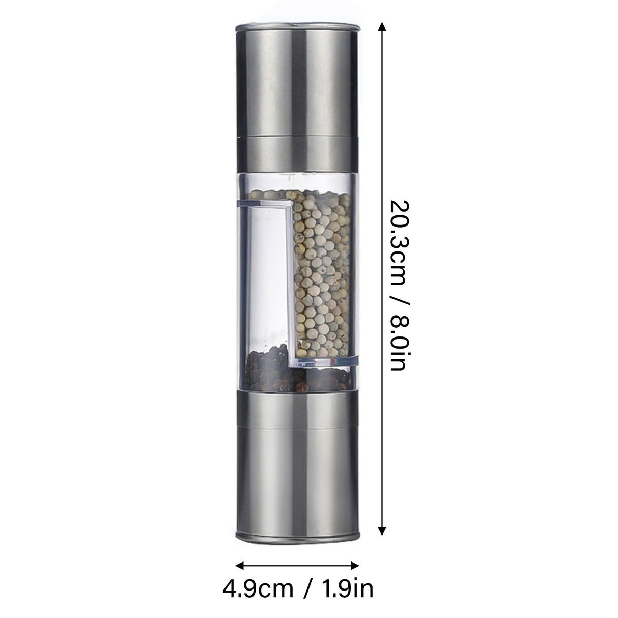 Salt and Pepper Grinder Stainless Steel Dual Head Adjustable Grind Size Manual Spice Grinder for Home Kitchen Grinder