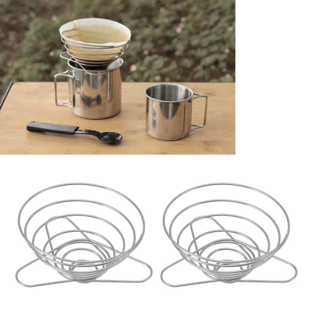 Foldable Coffee Filter Cup Stainless Steel Coffee Filter Holder Outdoor Camping Coffee Dripper Holder M 115x110x75mm/4.5x4.3x3.0in