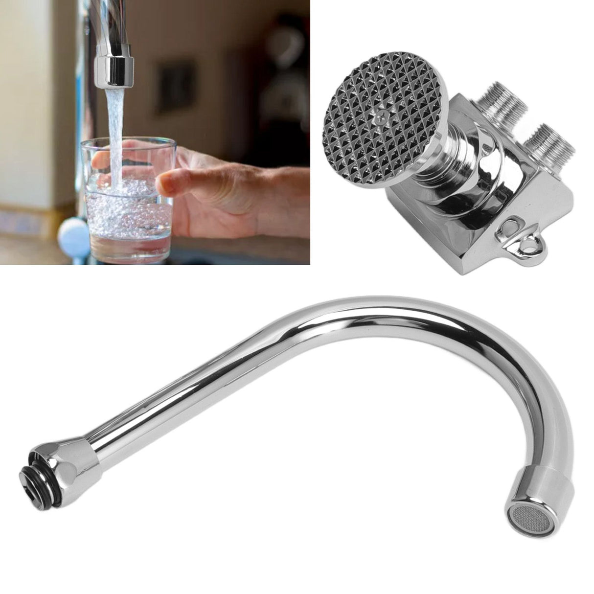 Foot Pedal Basin Faucet Kitchen Sink Foot Tap Floor Mounted Foot Pedal Faucet Set Double Outlet Water