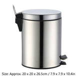 Stainless Steel Trash Can Silent Ergonomic Handle Kitchen Garbage Can with Antislip Footrest for Bedroom Living Room 5L - Front View
