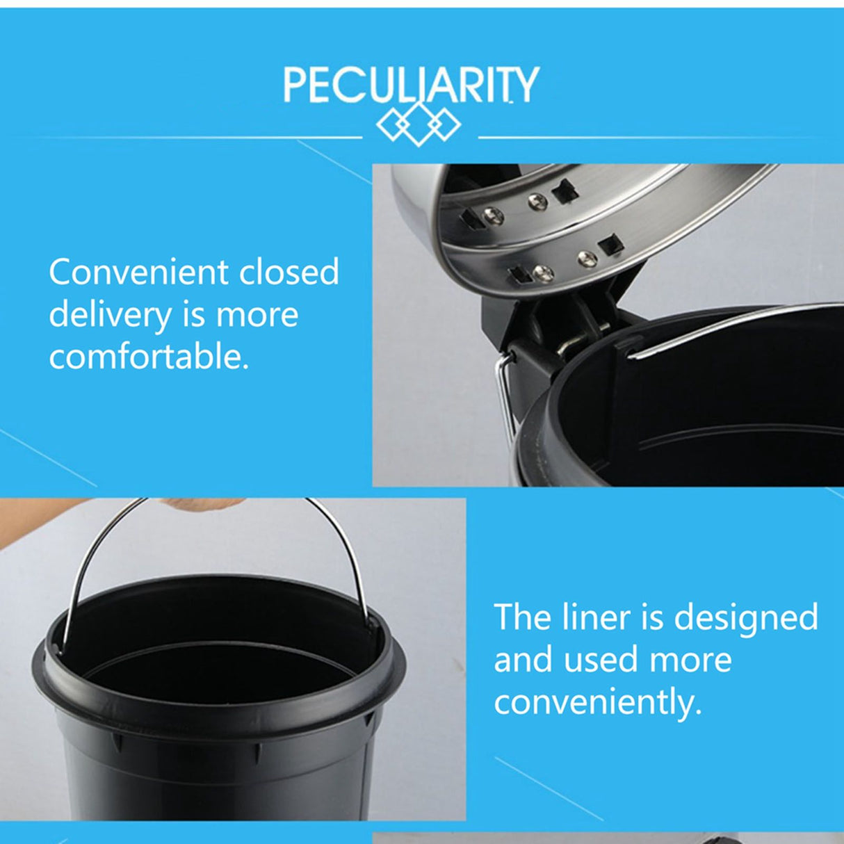 Stainless Steel Trash Can Silent Ergonomic Handle Kitchen Garbage Can with Antislip Footrest for Bedroom Living Room 5L
