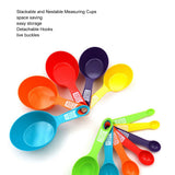 12Pcs Colorful Measure Cups and Spoons Set Safe Healthy Easy Storage DIY Stackable Nesting Kitchen Measuring Tools Random Color 12 Pieces - Top-Down View