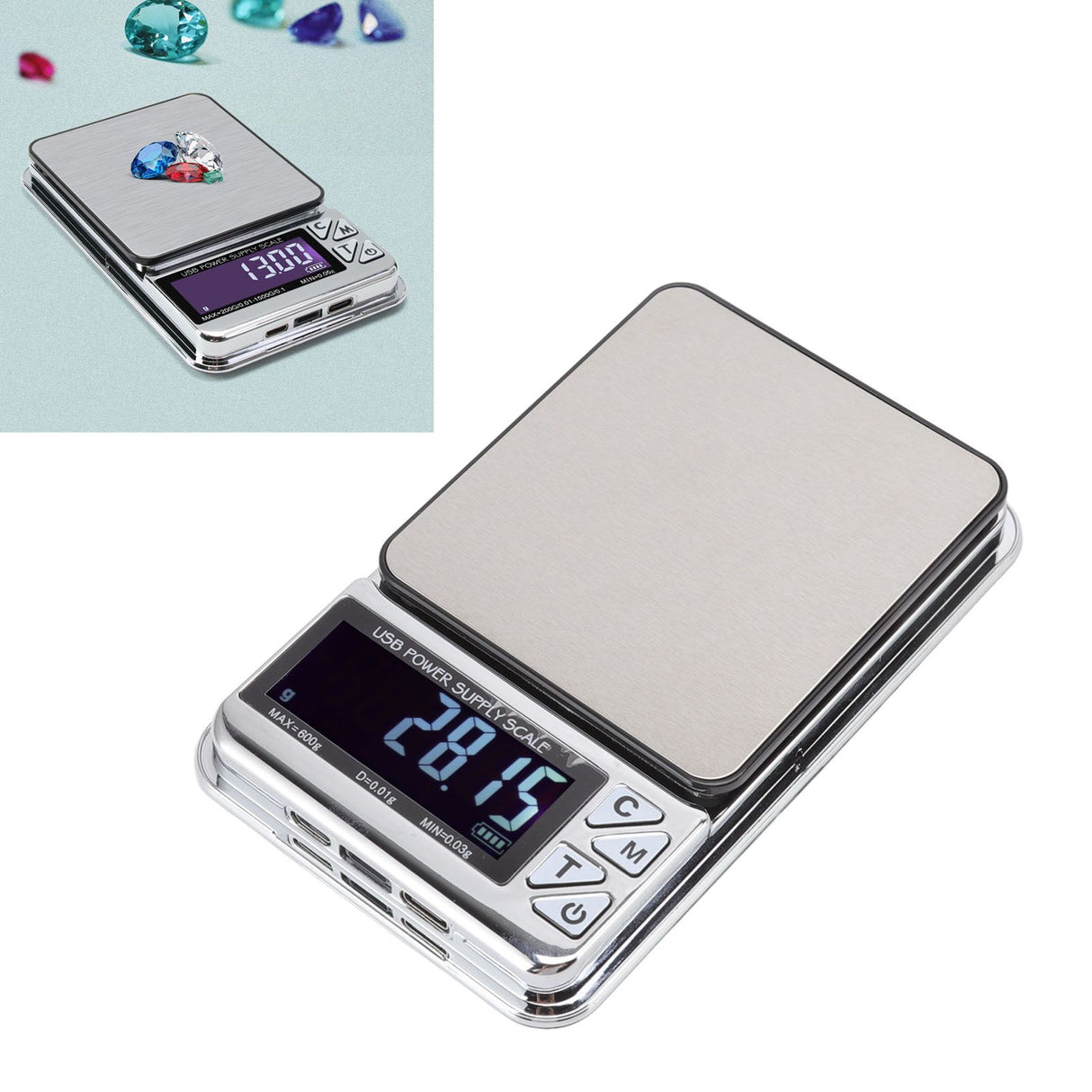 High Accuracy Digital Scale 600/0.01g LCD Display Waterproof USB Charging Electronic Scale for Kitchen Jewelry