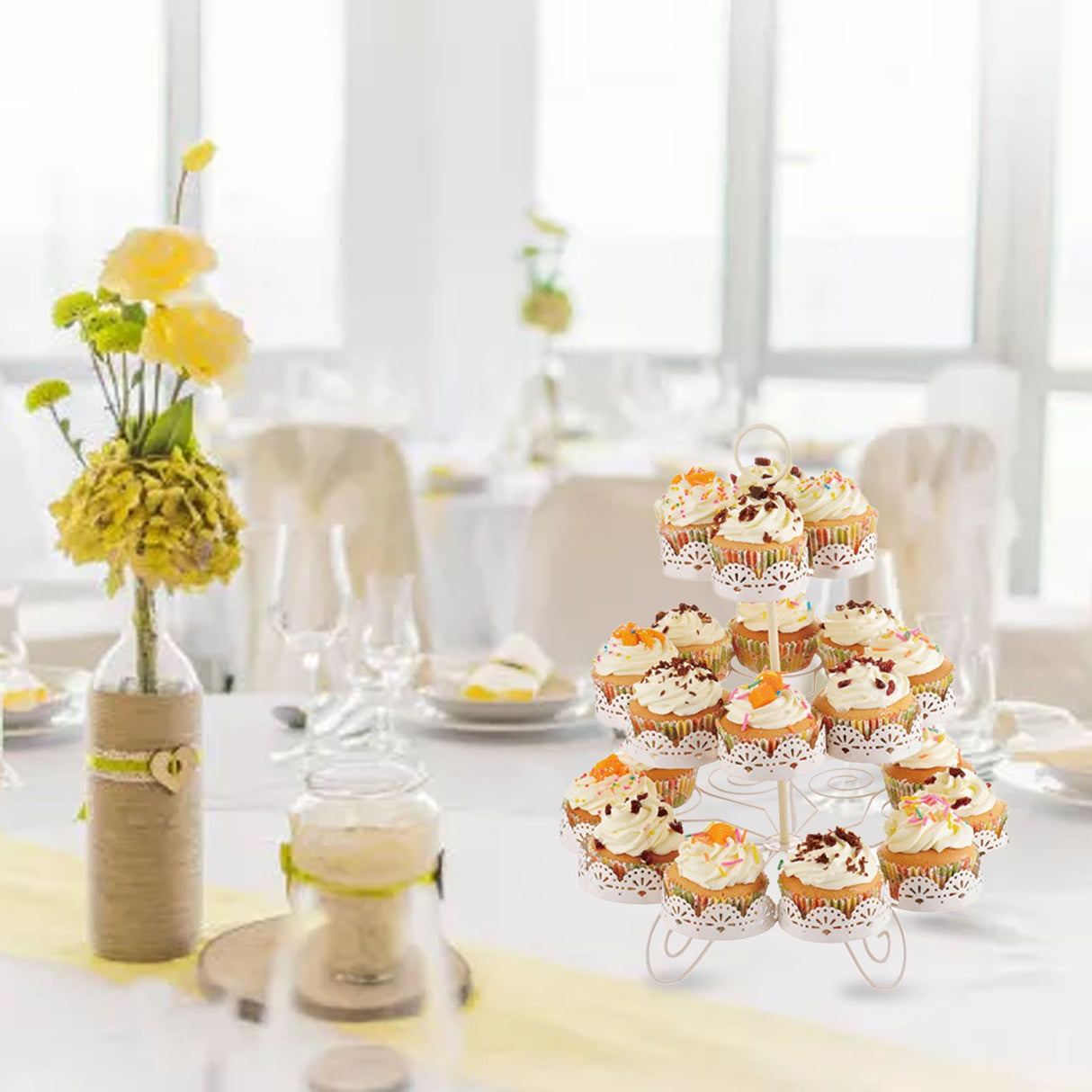 Cupcake Stand for 24 Cupcakes 3 Tier Pastry Serving Display Stand Iron Dessert Carrier Display Holder for Holiday Party